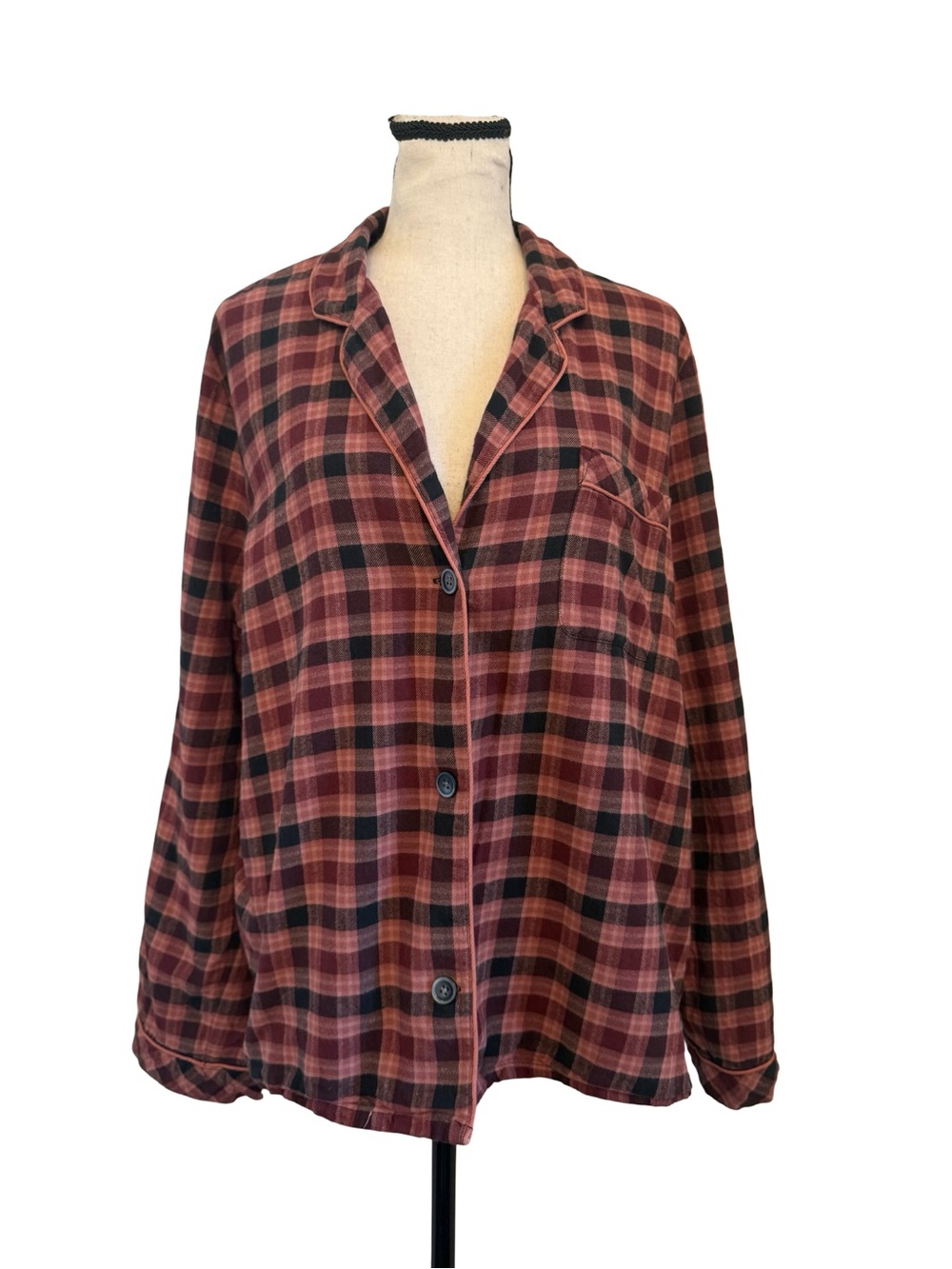 Madewell Plaid Flannel Pajama Top XL 100% Cotton Button Front Sleep Shirt
